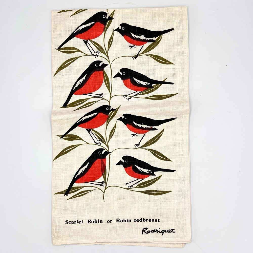 Rodriguez Australian Red Robin Linen Kitchen Tea Towel - Picture 3 of 8